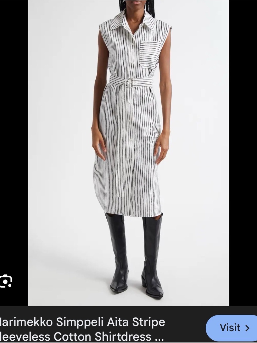 Marimekko Simppeli Aita Stripe Sleeveless Cotton Shirtdress